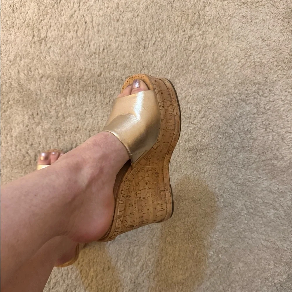 SCHUTZ Gold Wedge Sandals - Picture 3 of 9